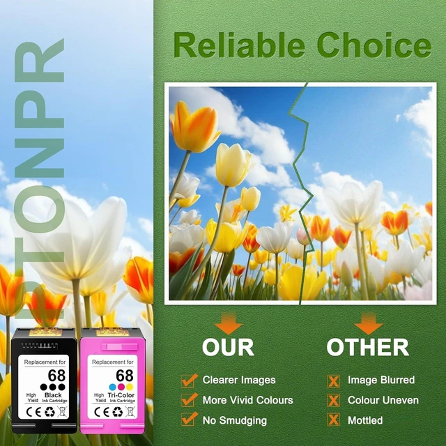 Alt view image 12 of 14 - 68 Ink Cartridges 2 Pack Replacement for HP 68 Ink Cartridges Envy 6555e 6520 6520e 6530e 6531e 6532e 6552e 6558e Printer (Black/Tri-Color)