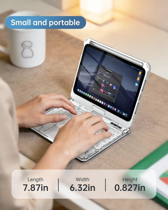 Alt view image 8 of 10 - Clear Keyboard Case for iPad Mini 7 A17 Pro(2024) & Mini 6 (2021) 8.3", 7-Color Backlit Wireless Keyboard with Touchpad, 360 Rotating Stand, Pencil Holder for iPad mini 7th/6th Generation White
