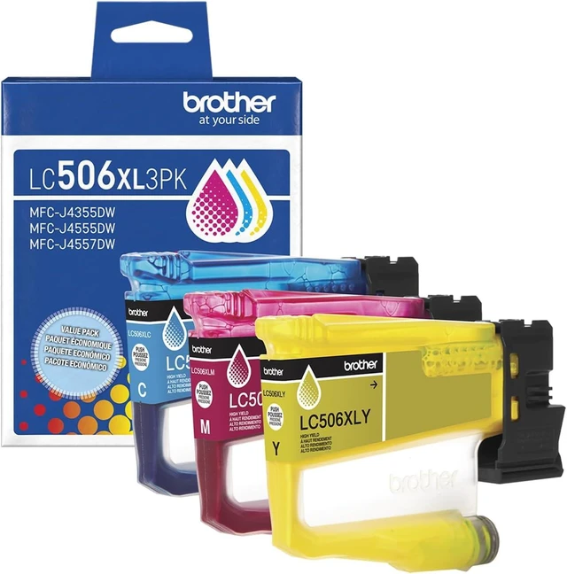 Alt view image 8 of 14 - Brother Genuine LC506XL3PK 3-Pack High Yield Cyan, Magenta, and Yellow Ink Cartridges (for use with INKvestment 4355, 4555, and 4557 Printers)