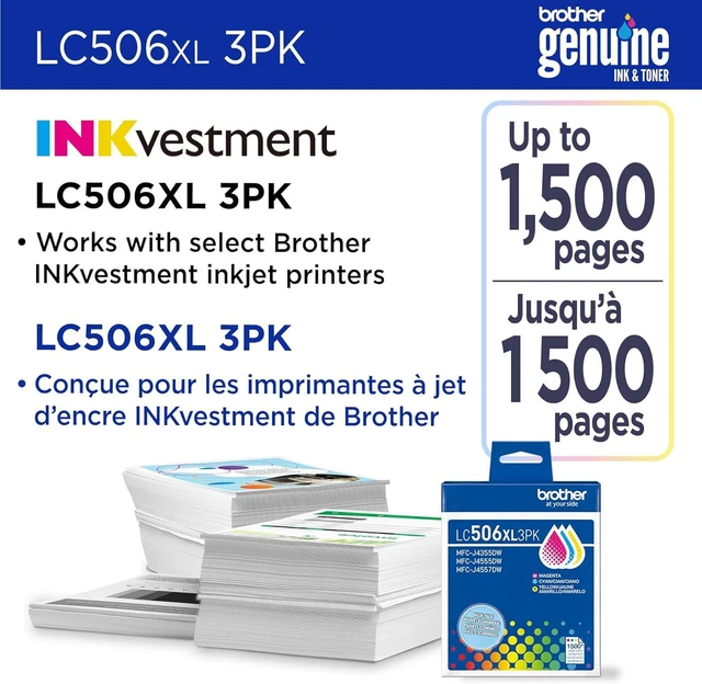 Alt view image 9 of 14 - Brother Genuine LC506XL3PK 3-Pack High Yield Cyan, Magenta, and Yellow Ink Cartridges (for use with INKvestment 4355, 4555, and 4557 Printers)