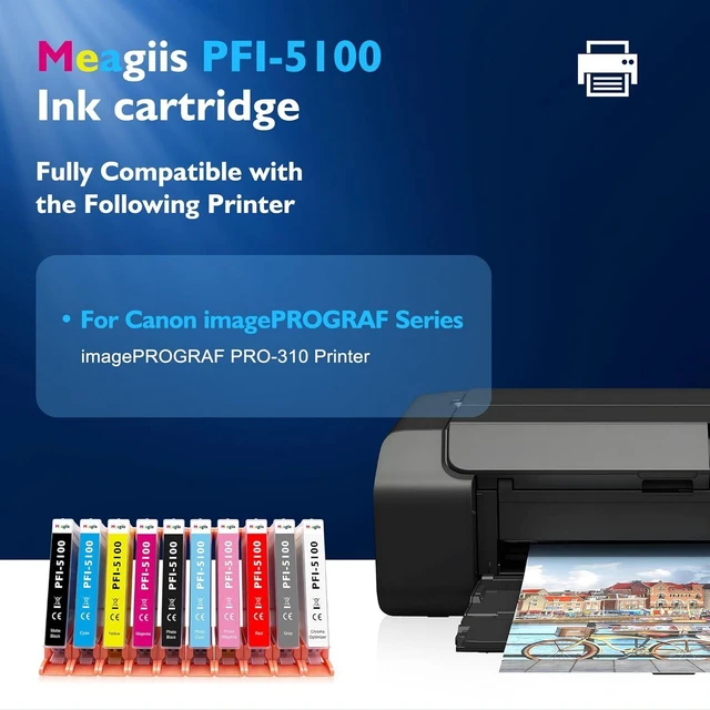 Alt view image 10 of 14 - PFI-5100 Ink Cartridge Replacement for Canon 5100 Ink Cartridges Compatible with Canon ImagePROGRAF PRO-310 Printer (PFI5100 Ink, 10-Color Pigment Ink)