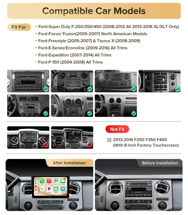 Alt view image 7 of 10 - AINAVITO 10 Inch for Ford F150 Radio 2004-2008, F250/F350/450/550 2008-2016 Radio Upgrade Wireless CarPlay Android Auto, Plug and Play, 5G Wi-Fi, Bluetooth 5.0 QLED Touch Screen Car Stereo