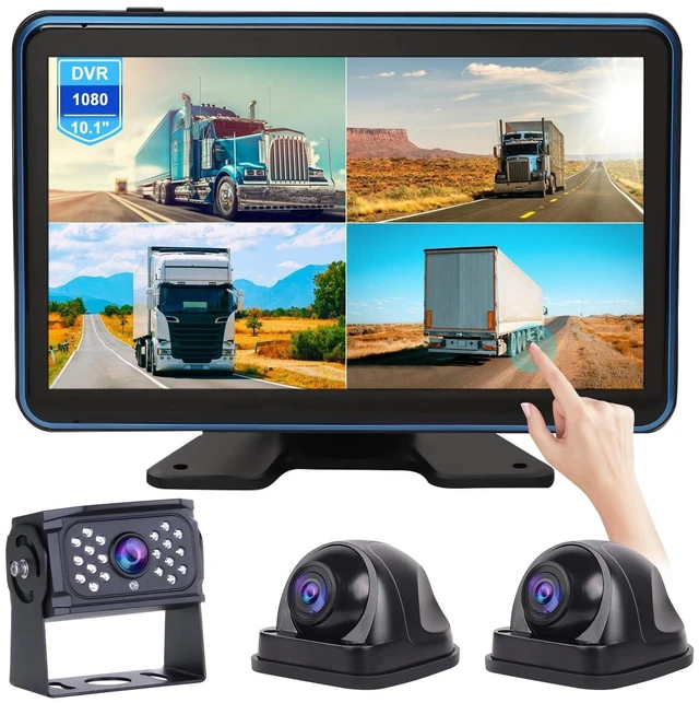 Alt view image 6 of 10 - 3T6B Wired RV Backup Camera System Kit, 10.1" IPS Touch Screen Display Monitor & 3 AHD Cameras with 4 Split Screen 1080P DVR Record IP69 Waterproof for RV Truck Bus Trailer Camper