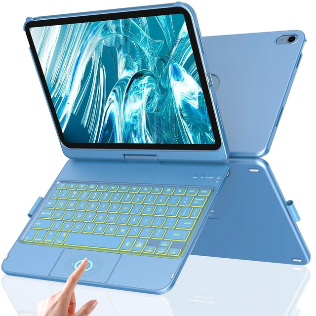 Alt view image 6 of 10 - aMZCaSE Keyboard Case for iPad (A16) 11th 10th Generation, Touchpad & 360 Rotatable for iPad A16 Keyboard Case, Backlit Latop Case for 10.9 in 10th Gen 2022 with Smart Wake/Up, Pen Holder,Ocean Blue