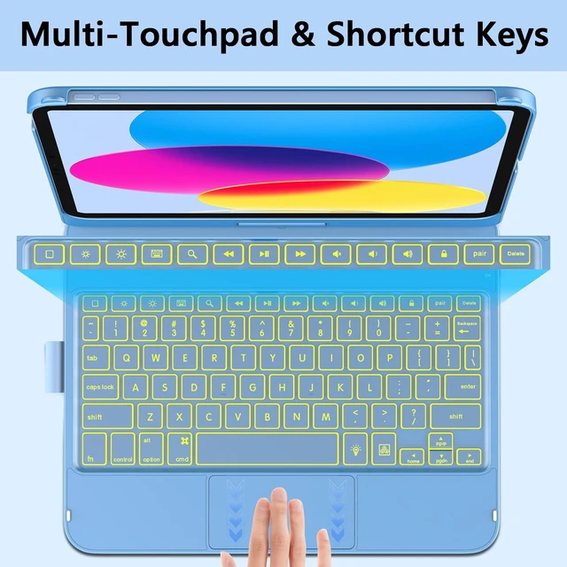 Alt view image 9 of 10 - aMZCaSE Keyboard Case for iPad (A16) 11th 10th Generation, Touchpad & 360 Rotatable for iPad A16 Keyboard Case, Backlit Latop Case for 10.9 in 10th Gen 2022 with Smart Wake/Up, Pen Holder,Ocean Blue