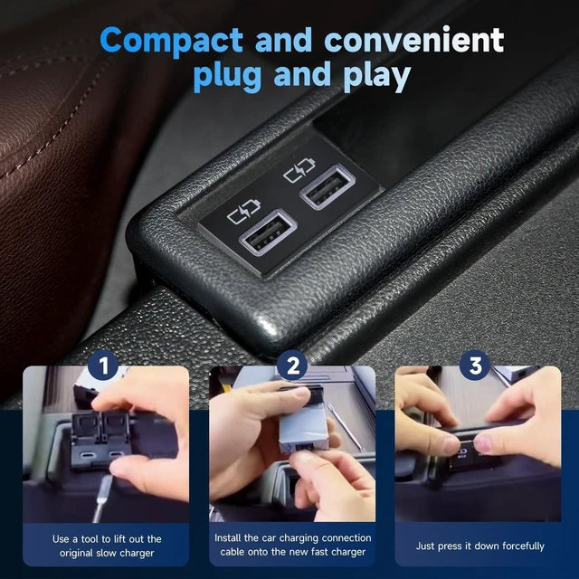 Alt view image 8 of 10 - 90W Car Charger USB c Dual Port Adapter Center Console Socket for Toyota Tundra Fast Charging (Flat USB(45W)+USB (45W))