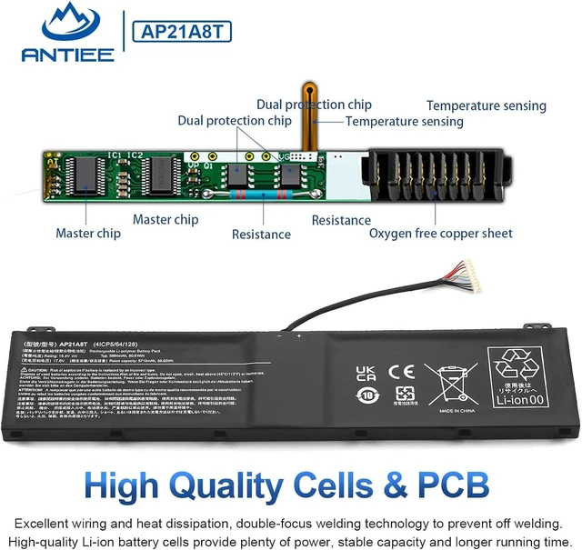 Alt view image 10 of 14 - AP21A8T Laptop Battery for Acer Predator Helios 300 PH317-56-78LY PH317-56-78SM PH315-55-72EA PH315-55-770K PH315-55-965Z PH315-55-78L7 PH315-55-796N Nitro 5 AN517-55-78KU 713K Series AP21A5T AP21A7T