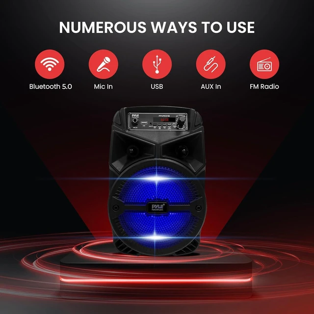 Alt view image 10 of 14 - Pyle 240W Rechargeable Outdoor Bluetooth Speaker Portable PA System w/ 6.5 Subwoofer 1 Tweeter, Microphone In, Party Lights, MP3/USB, Radio, Remote - Pyle PPHP634B
