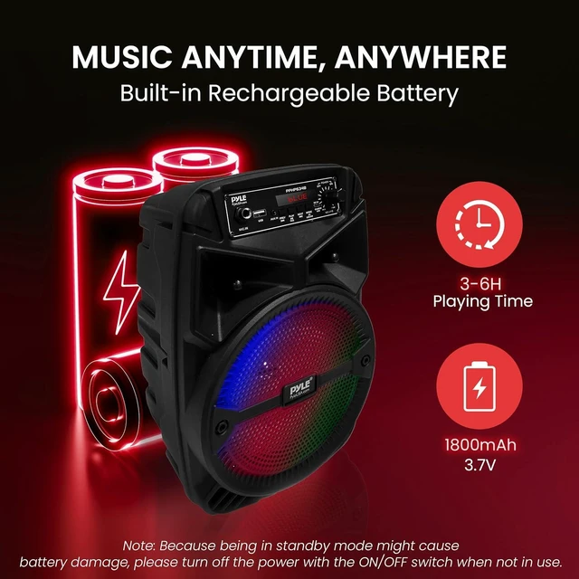 Alt view image 12 of 14 - Pyle 240W Rechargeable Outdoor Bluetooth Speaker Portable PA System w/ 6.5 Subwoofer 1 Tweeter, Microphone In, Party Lights, MP3/USB, Radio, Remote - Pyle PPHP634B