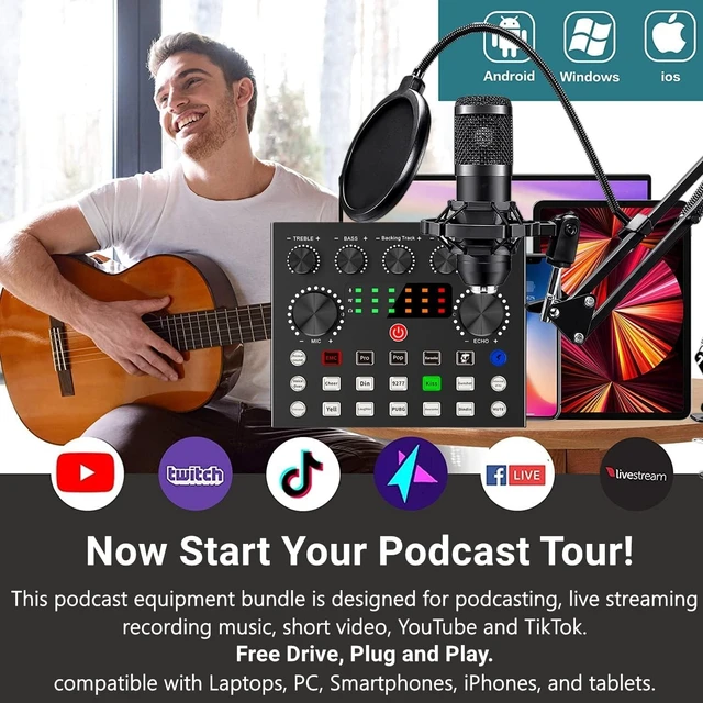 Alt view image 10 of 14 - Podcast Equipment Bundle, BM-800 Podcast Microphone Bundle with V8S Voice Changer, Condenser Microphone Recording Studio Package for Podcasting Streaming Recording Singing PC Mobile YouTube TikTok