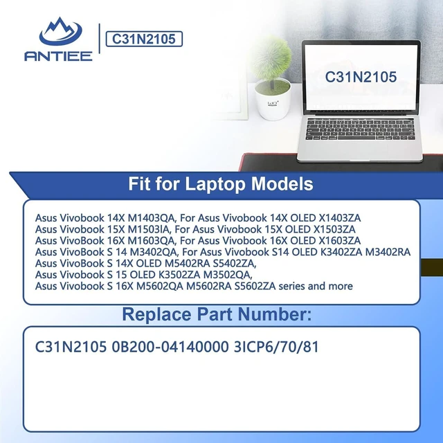 Alt view image 10 of 14 - C31N2105 Laptop Battery Replacement for ASUS VivoBook 14X OLED X1403ZA / VivoBook S 16X M5602QA S5602ZA K6602HE M6500QF F1603ZA S1503QA S3502ZA S5402ZA S5602ZA Series 0B200-04140000 70Wh 5895mAh