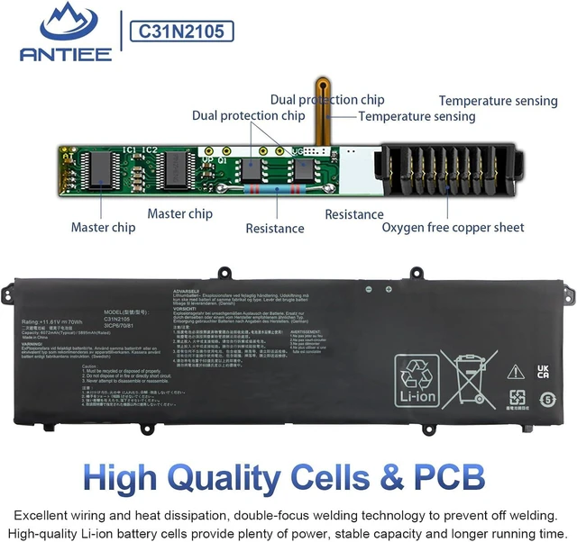 Alt view image 11 of 14 - C31N2105 Laptop Battery Replacement for ASUS VivoBook 14X OLED X1403ZA / VivoBook S 16X M5602QA S5602ZA K6602HE M6500QF F1603ZA S1503QA S3502ZA S5402ZA S5602ZA Series 0B200-04140000 70Wh 5895mAh