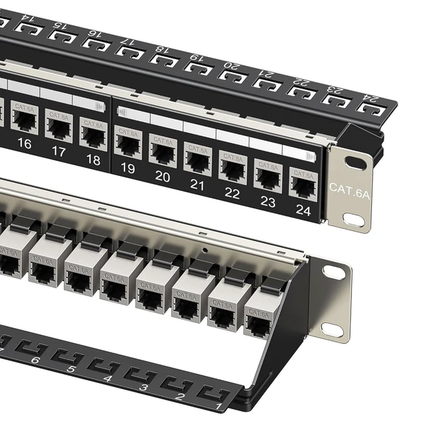 Alt view image 8 of 14 - Cable Matters 1U 19-Inch 24-Port 10Gbps Cat6A Ethernet Patch Panel with Inline Keystone and Cable Management Bar, Rackmount or Wall Mount RJ45 Patch Panel