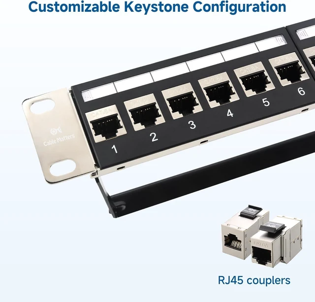 Alt view image 12 of 14 - Cable Matters 1U 19-Inch 24-Port 10Gbps Cat6A Ethernet Patch Panel with Inline Keystone and Cable Management Bar, Rackmount or Wall Mount RJ45 Patch Panel
