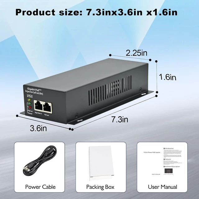 Alt view image 12 of 14 - High Power Gigabit PoE++ Injector Adapter, Integrated Power Supply, Convert A Non-PoE Port to A 90W Gigabit Port, Up to 95W to 60W, 30W, 15.4W, Up to 100m (328 ft)