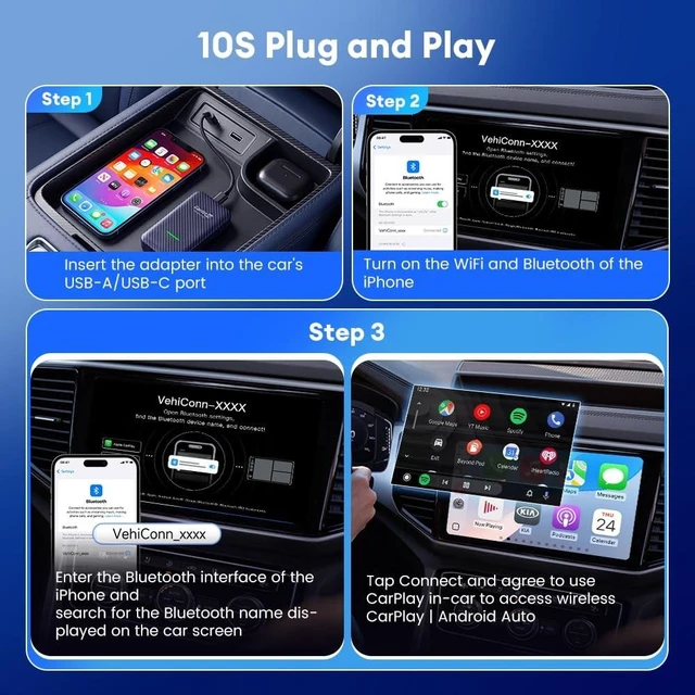 Alt view image 10 of 10 - Carlinkit 4.0 Wireless CarPlay & Android Auto Adapter, Plug & Play, 2 in 1 - Fit for Factory Wired CarPlay Cars from 2015 to Now, No Latency, Online Upgrade, Auto-Connect After Set