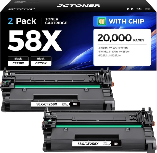 Alt view image 7 of 12 - 58X Black Toner Cartridge 2-Pack with chip High Yield Replacement for HP 58X CF258X 58A Compatible with HP LaserJet Pro MFP M428dw M428fdn M428fdw M404dn M404dw M404n Enterprise M430f M406dn Printer