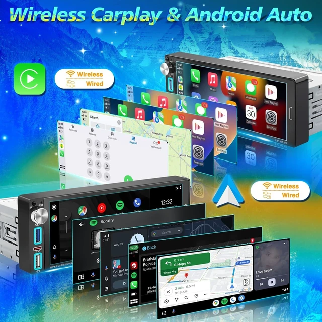 Alt view image 7 of 10 - Single Din Touchscreen Radio,6.9" HD IPS Single Din Car Stereo with Wireless Apple CarPlay & Android Auto,Bluetooth 5.2, Physical Knob,Backup Camera,Navigation,MirrorLink,FM,USB/Type-C Fast Cha