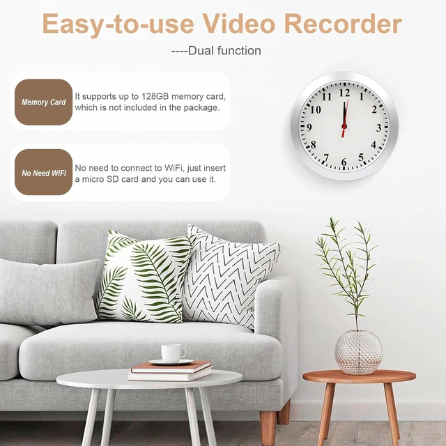Alt view image 12 of 14 - Nanny Cam 1080P HD Clock Hidden Camera Motion Detection Loop Recording Small Video Camera for Office, Indoor Security Camera No WiFi Function