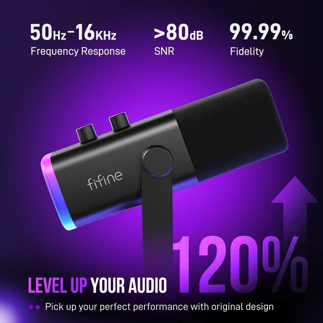 Alt view image 10 of 14 - FIFINE USB/XLR Dynamic Microphone for Podcast Recording, PC Computer Gaming Streaming Mic with RGB Light, Mute Button, Headphones Jack, Desktop Stand, Vocal Mic for Singing YouTube-AmpliGame AM8