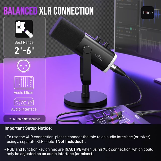 Alt view image 13 of 14 - FIFINE USB/XLR Dynamic Microphone for Podcast Recording, PC Computer Gaming Streaming Mic with RGB Light, Mute Button, Headphones Jack, Desktop Stand, Vocal Mic for Singing YouTube-AmpliGame AM8