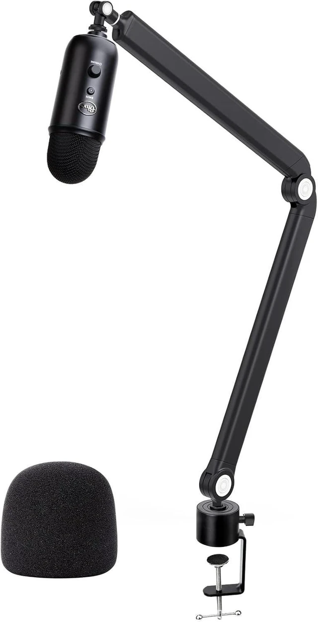 Alt view image 8 of 14 - For Blue Yeti Mic Boom Arm - Heavy Duty Mic Stand with Reduce Wind Noises Mic Foam Cover, Adjustbale Weighted Metal Microphone Boom Arm with Cable Management 3/8" to 5/8" Adapter