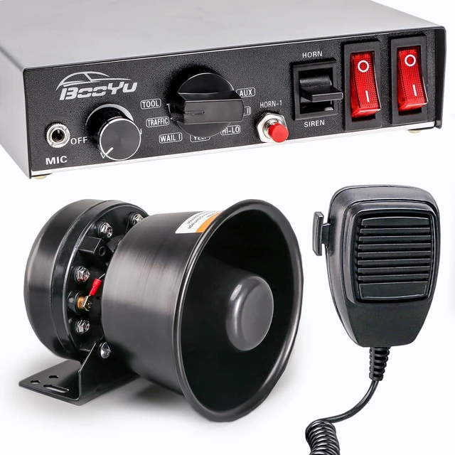 Alt view image 8 of 14 - BooYu 12V Police Siren Horn for Vehicles, Emergency Sirens PA System for Firefighter Ambulance Truck, Rectangle Speaker 9 Tones