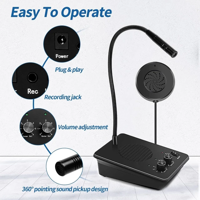 Alt view image 12 of 12 - Daytech Window Intercom with Outer Speaker, Loud Speaker, Connect Wireless Mic, Intercommunication Talk Through Glass for Hotel, School, Counter, Store, Station 1 Pack