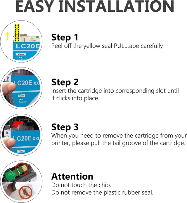 Alt view image 13 of 14 - LC20E XXL Ink Cartridges with Super High-Yield Replacement for Brother LC20E Work with Brother MFC-J985DW MFC-J775DW MFC-J5920DW Printers (Black, Cyan, Magenta, Yellow, 4 Pack)