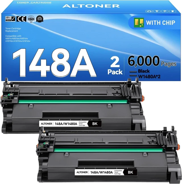 Alt view image 8 of 14 - 148A Toner Cartridge 2-Pack W1480A Black (with Latest Chip) High-Capacity Replacement Compatible for HP Laser Jet Pro 4001n 4001dn 4001dw 4101fdn 4101fdw 6,000-Page Yield | 148A Monochrome