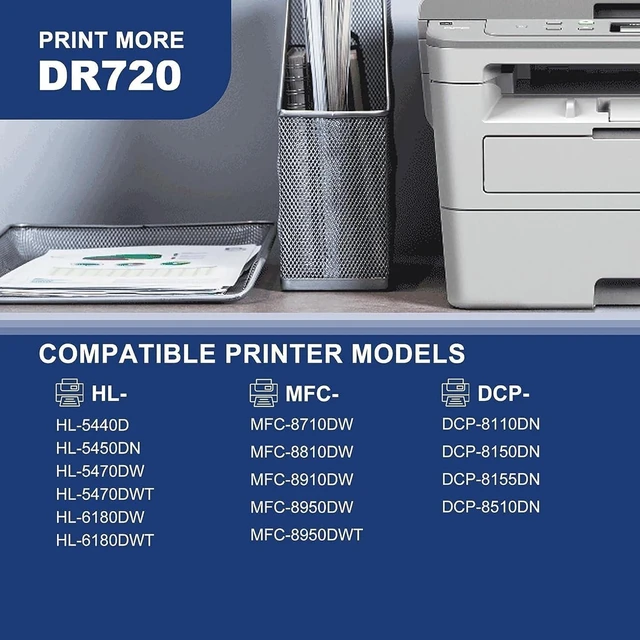 Alt view image 9 of 14 - DR-720 DR720 Drum Unit Replacement for Brother DR 720 MFC-8910DW HL-5470DW HL-6180DW MFC-8510DN MFC-8710DW MFC-8950DW Printer Black 1 Pack (not Include Toner)