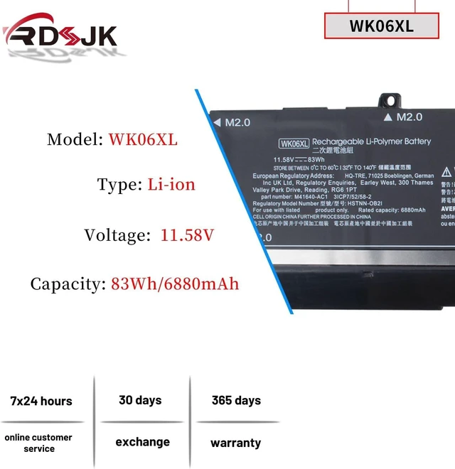 Alt view image 9 of 14 - WK06XL Laptop Battery for HP Omen 7 16-B0000 16-B0000TX 16-B0001TX 16-B0002TX 16-B1000 16-B1001TX 16-C0000 16-C0001NU 7 Plus 17-CK0000 17-CK0000TX 8 Plus 17-CK0000 17-CK1000TX 9 Plus 17-CK2000 6880mAh