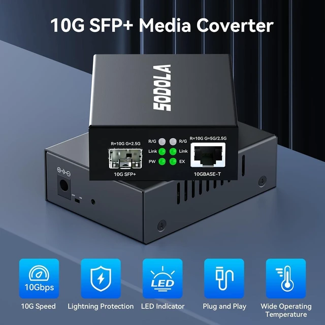 Alt view image 9 of 14 - SODOLA 10Gb Ethernet Media Converter