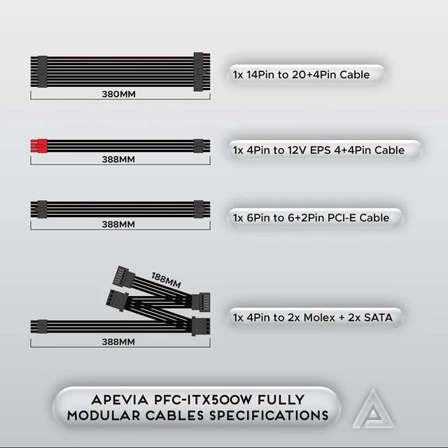 Alt view image 12 of 12 - Apevia ITX-PFC500W Mini ITX/Flex ATX / 1U 500W Fully Modular Power Supply, Full Range Active PFC 90-264V, AC for POS AIO System Desktop Gaming Server Small Form Factor (Flex ITX) Computer PSU