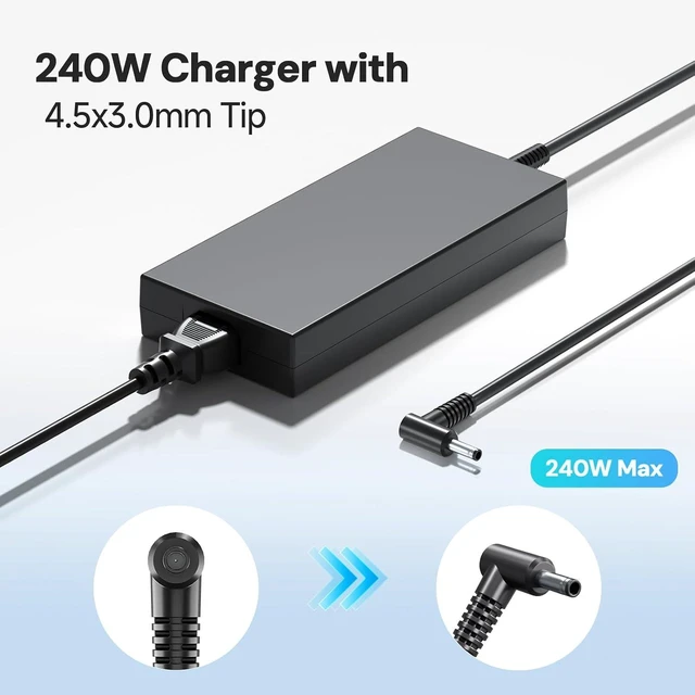 Alt view image 8 of 12 - 240W Charger Fit for MSI Katana A15 A17 15 17 GF66 GF76, Crosshair 16/17/18 HX AI, Stealth 17M 15M 15 14/14 AI Studio, Pulse 15 16 17 GL66 GL76, Sword/Bravo/Alpha 17 15 CreatorPro M16 Z16
