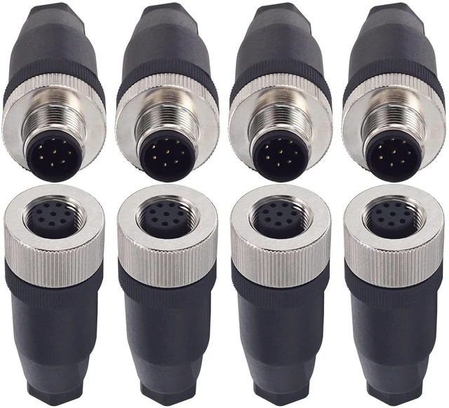 Alt view image 6 of 10 - Lonlonty M12 8 Pin Male & Female Socket Panel Aviation Wire Connector,12mm Industrial Circular Connector, Outdoor Waterproof IP67,4 Sets