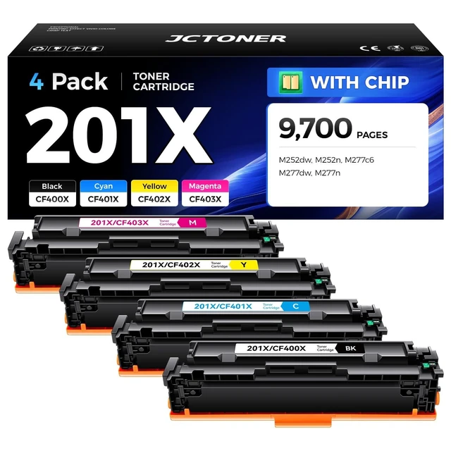 Alt view image 6 of 10 - 201X Toner Cartridge Set 4-Pack High Yield Replacement for HP 201X 201A CF400X CF401X CF402X CF403X Compatible for HP Color LaserJet Pro MFP M277dw M277n M277c6 M252dw M252n Printer Ink M277 M252 Copy