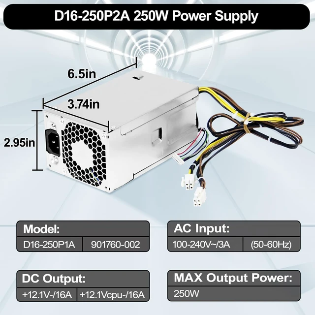 Alt view image 10 of 10 - LXun Upgrad D16-250P1A L08417-002 250W Power Supply Compatible with HP ProDesk 280 282 600 800 G3 480 400 G4 PCH022 L08417-004 901760-002 901761-001 901760-001 PA-2251-5 D16-250P2A Power Supply