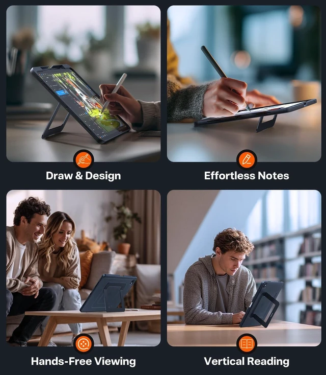 Alt view image 10 of 10 - TORRAS for iPad Pro 12.9 inch Case 2022 M2 & 2021 M1, Ultra Stable Stand, Multiple Adjustable Viewing Angles, Slim Protective Kickstand Cover, Translucent iPad Pro 12.9 Case with Pencil Holder, Black