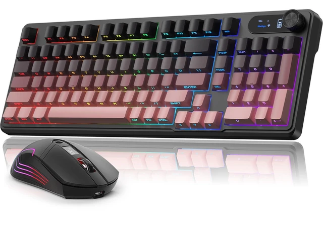 Alt view image 8 of 14 - Wireless Gaming Keyboard and Mouse Combo, RGB Backlit, Tri-Mode Bluetooth/2.4G/USB-C Wired, 98 Keys Quiet Keyboard with Number Pad, Volume Knob & Screen, 4800 DPI Mouse for PC/Mac/Laptop