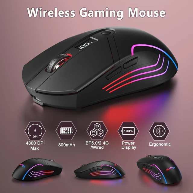 Alt view image 13 of 14 - Wireless Gaming Keyboard and Mouse Combo, RGB Backlit, Tri-Mode Bluetooth/2.4G/USB-C Wired, 98 Keys Quiet Keyboard with Number Pad, Volume Knob & Screen, 4800 DPI Mouse for PC/Mac/Laptop
