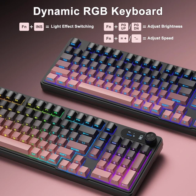 Alt view image 12 of 14 - Wireless Gaming Keyboard and Mouse Combo, RGB Backlit, Tri-Mode Bluetooth/2.4G/USB-C Wired, 98 Keys Quiet Keyboard with Number Pad, Volume Knob & Screen, 4800 DPI Mouse for PC/Mac/Laptop