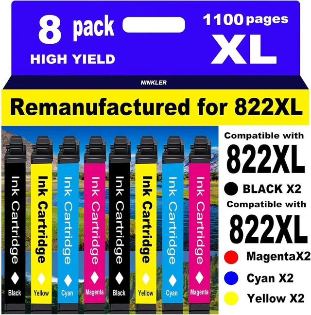 Alt view image 6 of 10 - for 822XL Remanufactured for Epson 822XL Ink Cartridges for 822 XL T822 Workforce Pro WF-3820 WF-3823 WF-4820 WF-4830 WF-4833 WF-4834 Printer 8 Pack