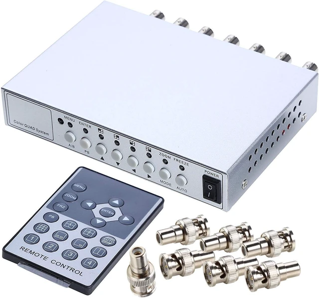 Alt view image 6 of 10 - UHPPOTE 4 Channel Color Quad System Video Splitter CCTV DVR Camera Processor Remote Control with 7 BNC Adapter