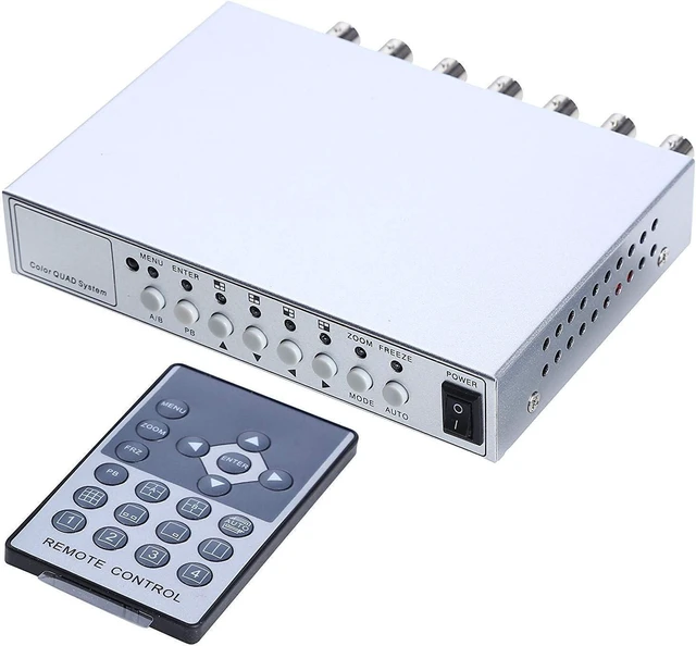 Alt view image 7 of 10 - UHPPOTE 4 Channel Color Quad System Video Splitter CCTV DVR Camera Processor Remote Control with 7 BNC Adapter