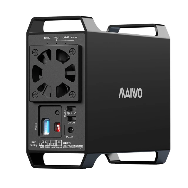 Alt view image 6 of 10 - MAIWO Dual Bay Raid Enclosure for 3.5" SATA HDD,2 Bay Hard Drive Enclosure with Cooling Fan,4 Raid Modes,USB3.0 HDD Bay for 44TB Capacity Expansion