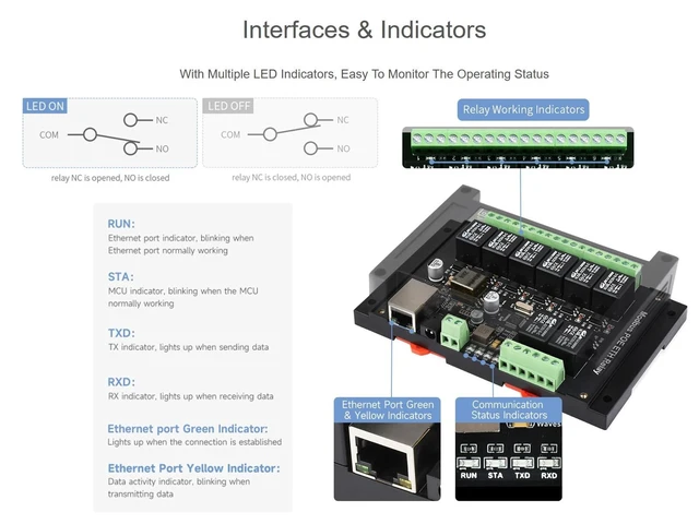Alt view image 9 of 10 - Modbus POE ETH Relay 8-CH Ethernet Relay Module Supports Sending Modbus RTU/Modbus TCP Protocol Commands via Ethernet Port to Control Relay and Various Devices