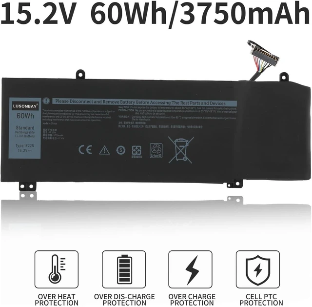 Alt view image 9 of 14 - 1F22N Laptop Battery Compatible with Dell Alienware M15 M17 R1 G7 7590 7790 G5 15 5590 5590-D2783W D2743B D2865B D2863W D2842W D2843W Series Replacement Battery for 01F22N 60Wh