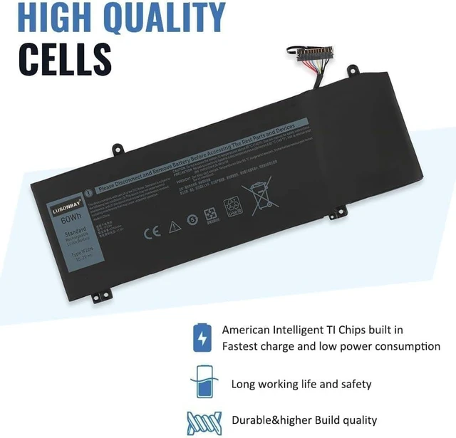 Alt view image 10 of 14 - 1F22N Laptop Battery Compatible with Dell Alienware M15 M17 R1 G7 7590 7790 G5 15 5590 5590-D2783W D2743B D2865B D2863W D2842W D2843W Series Replacement Battery for 01F22N 60Wh
