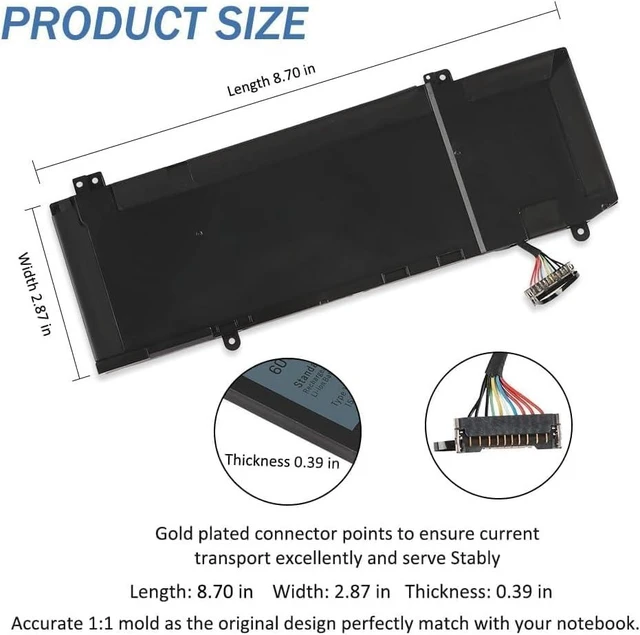 Alt view image 11 of 14 - 1F22N Laptop Battery Compatible with Dell Alienware M15 M17 R1 G7 7590 7790 G5 15 5590 5590-D2783W D2743B D2865B D2863W D2842W D2843W Series Replacement Battery for 01F22N 60Wh